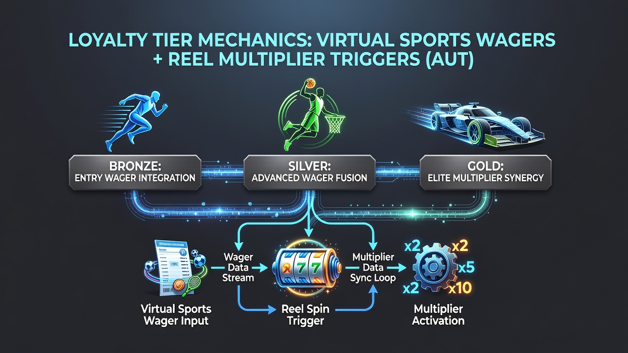 Screenshot of a loyalty dashboard displaying virtual sports points converting into slot reel multipliers on a British licensed platform