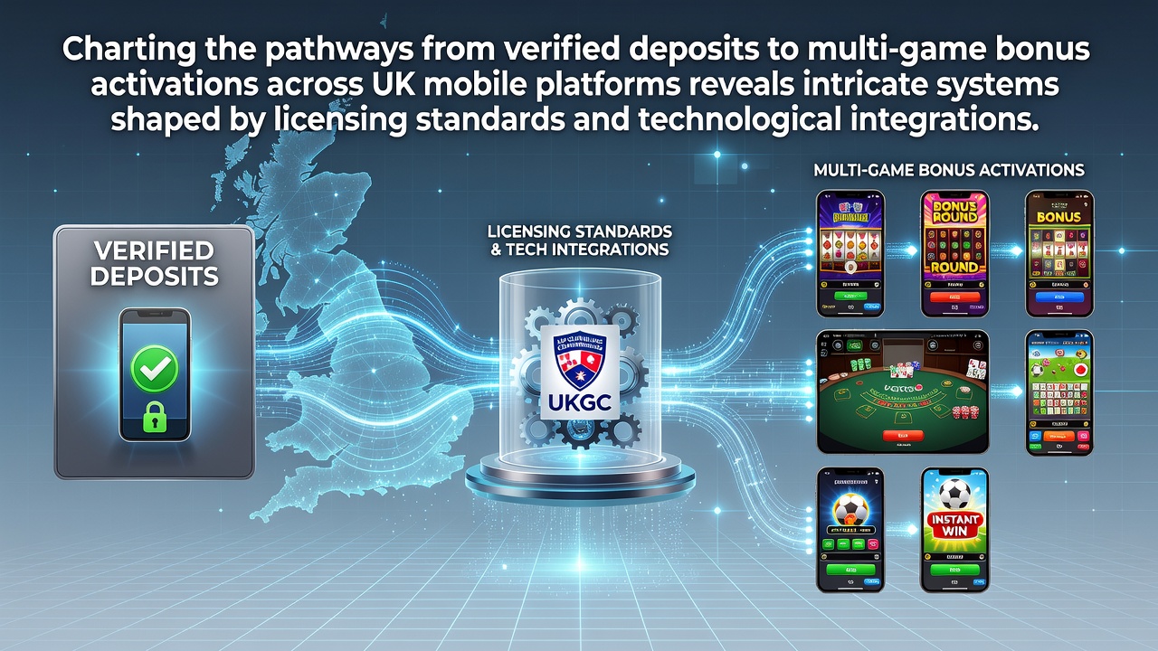 Illustration of deposit verification flows leading to bonus activations across UK mobile gambling platforms