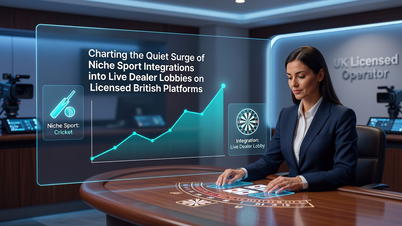 Live dealer lobby interface showing integrated niche sports betting overlays on a UK licensed platform