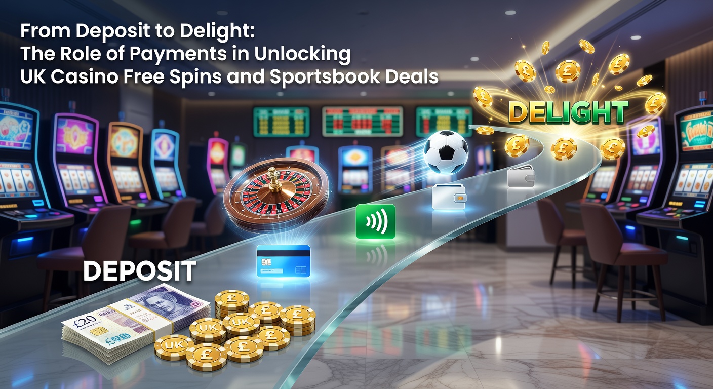Illustration of a seamless deposit process transforming into casino free spins and sportsbook bonuses on a digital screen