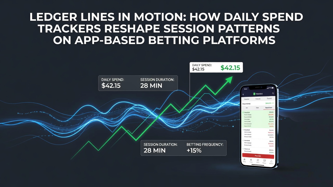 Mobile betting app interface showing daily spend tracker dashboard with session timers and limit alerts