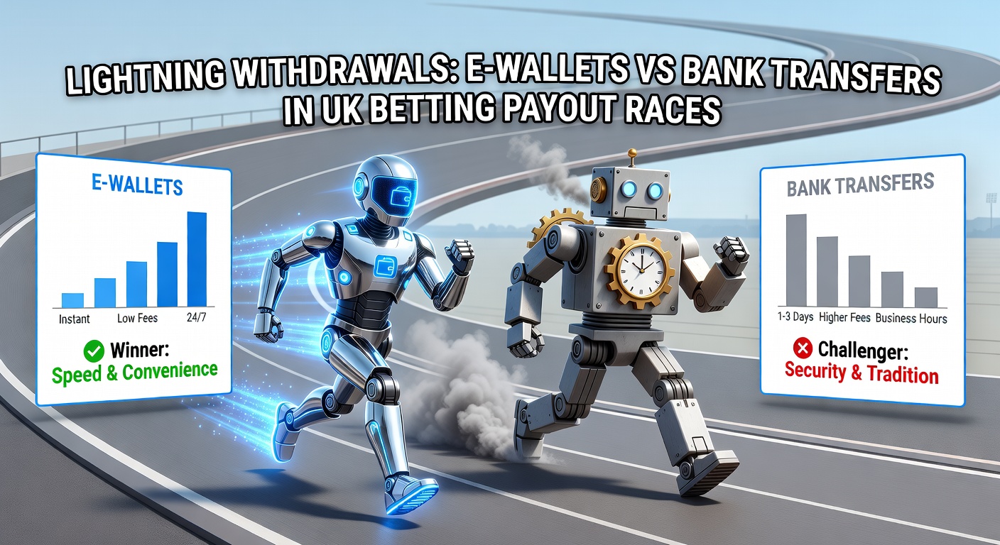 Infographic comparing timelines and icons for e-wallet instant transfers versus multi-day bank payouts in betting scenarios