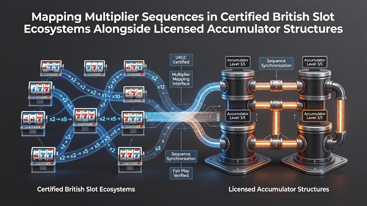 Diagram showing multiplier progression paths in licensed slot games connected to accumulator payout structures